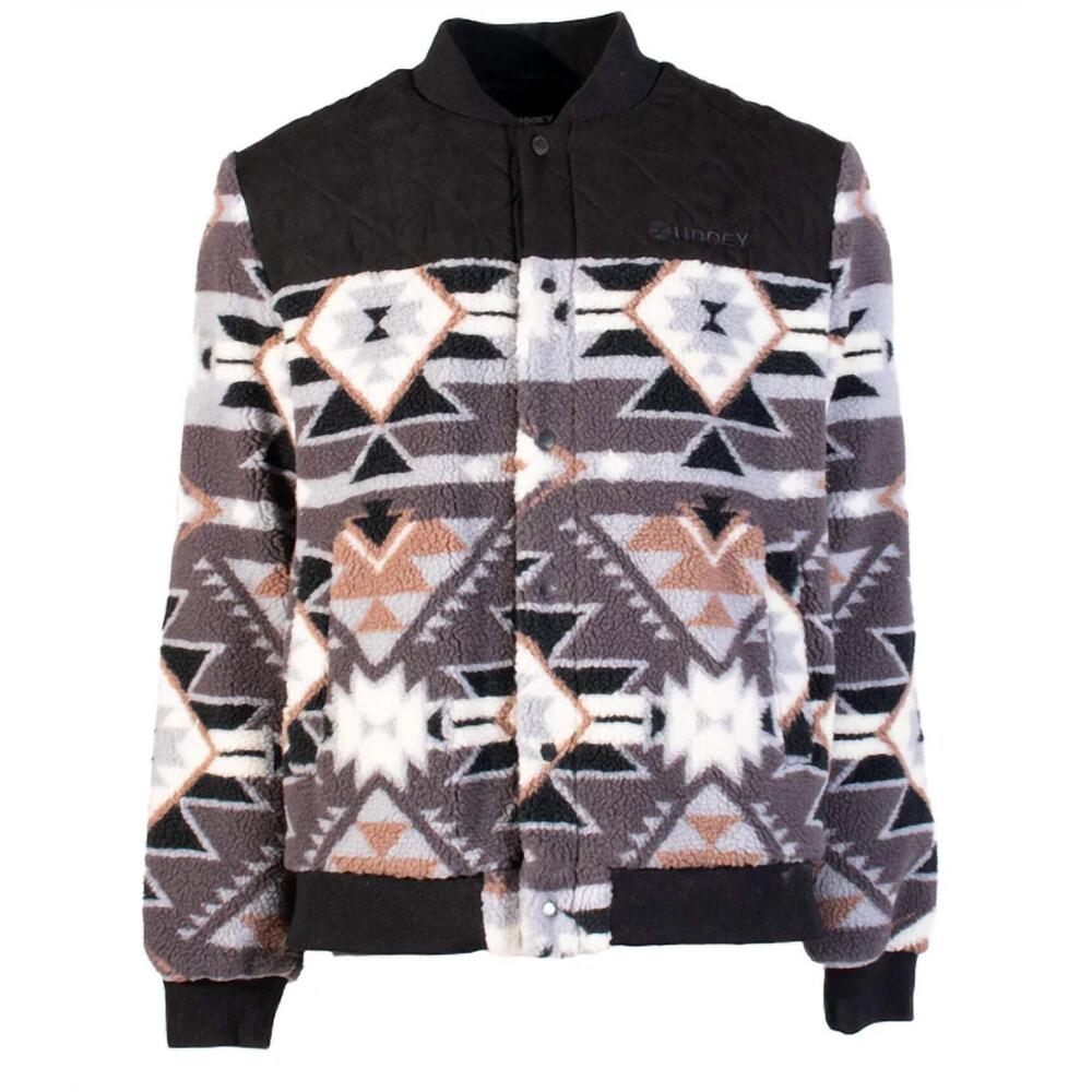 NEW HOOEY aztec sherpa bomber jacket in black/white - Picture 2 of 2